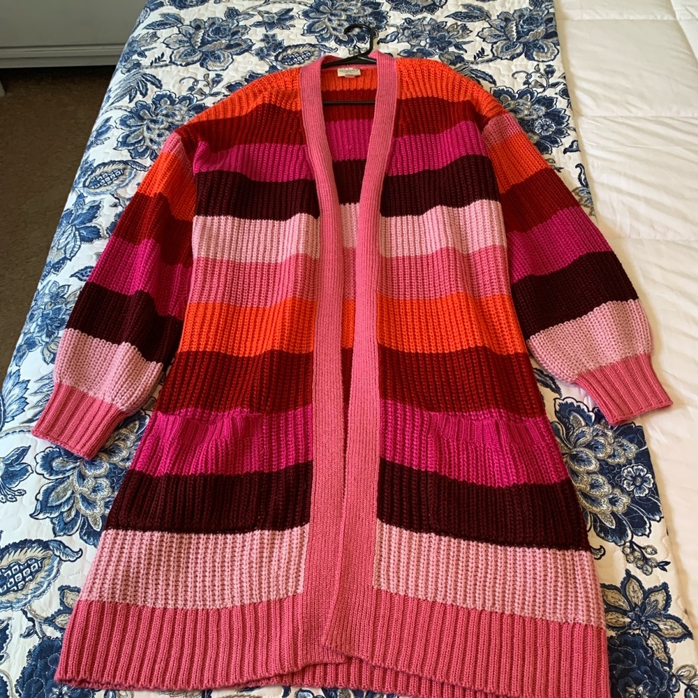 Long Color Block Sweater Cardigan